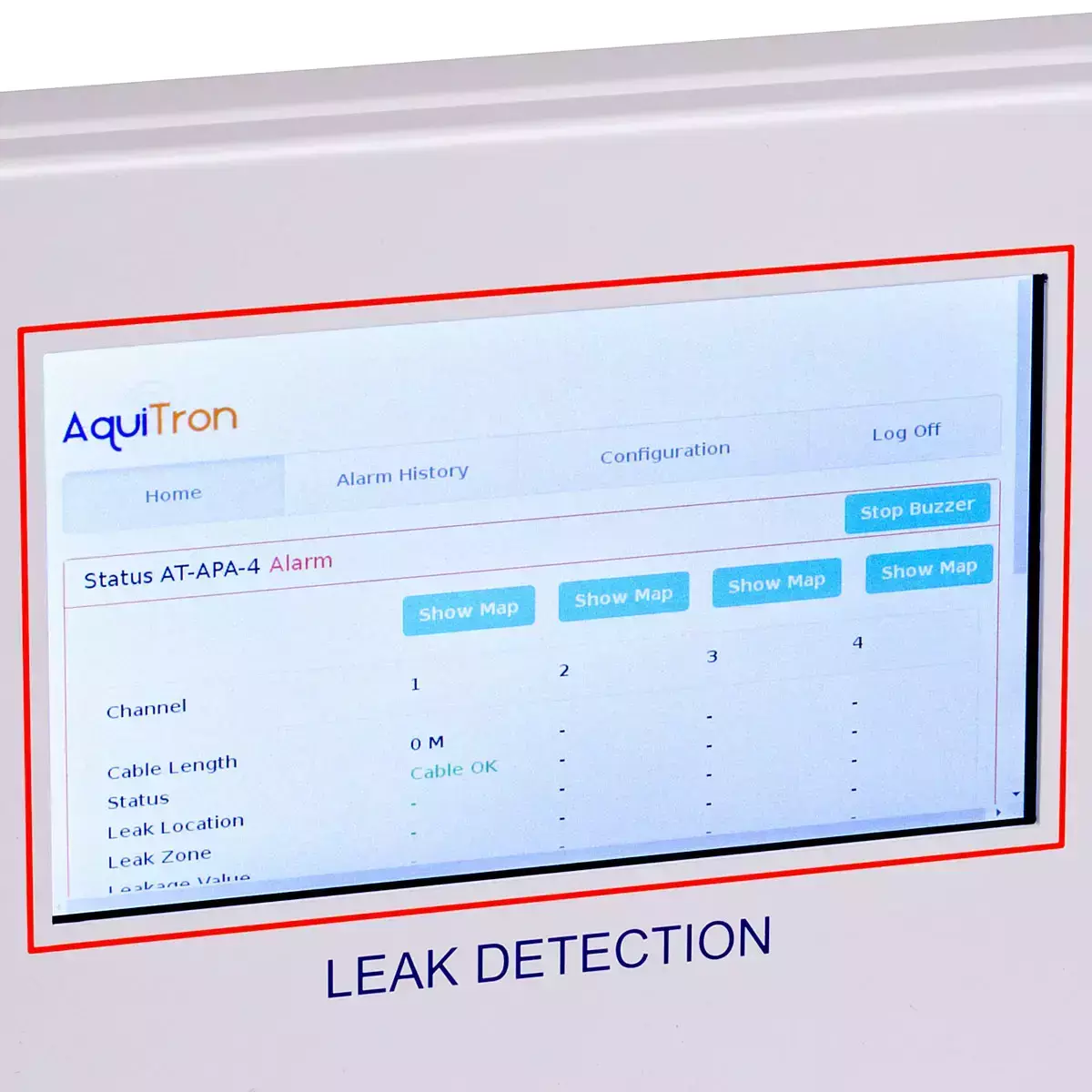 AquiTron AT-APA alarm panel with leak location, 4 circuits of 100 m each